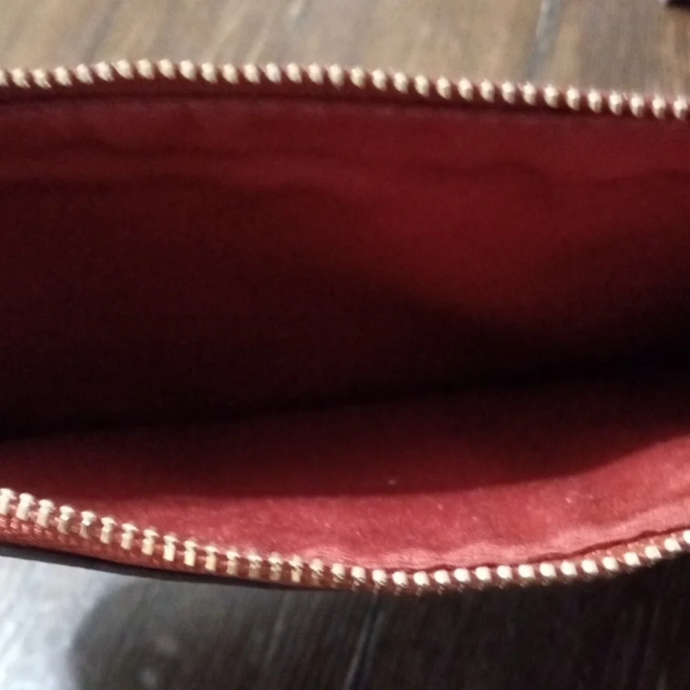 COACH Red Brick Brown Gold Leather Wallet Bag